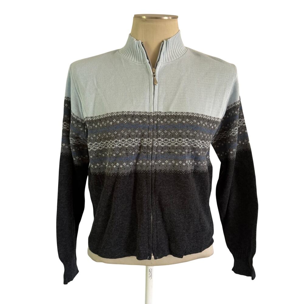 NWOT Vtg Y2K 2000s Blue Fair Isle Quarter Zip Sweater XL Apres Ski